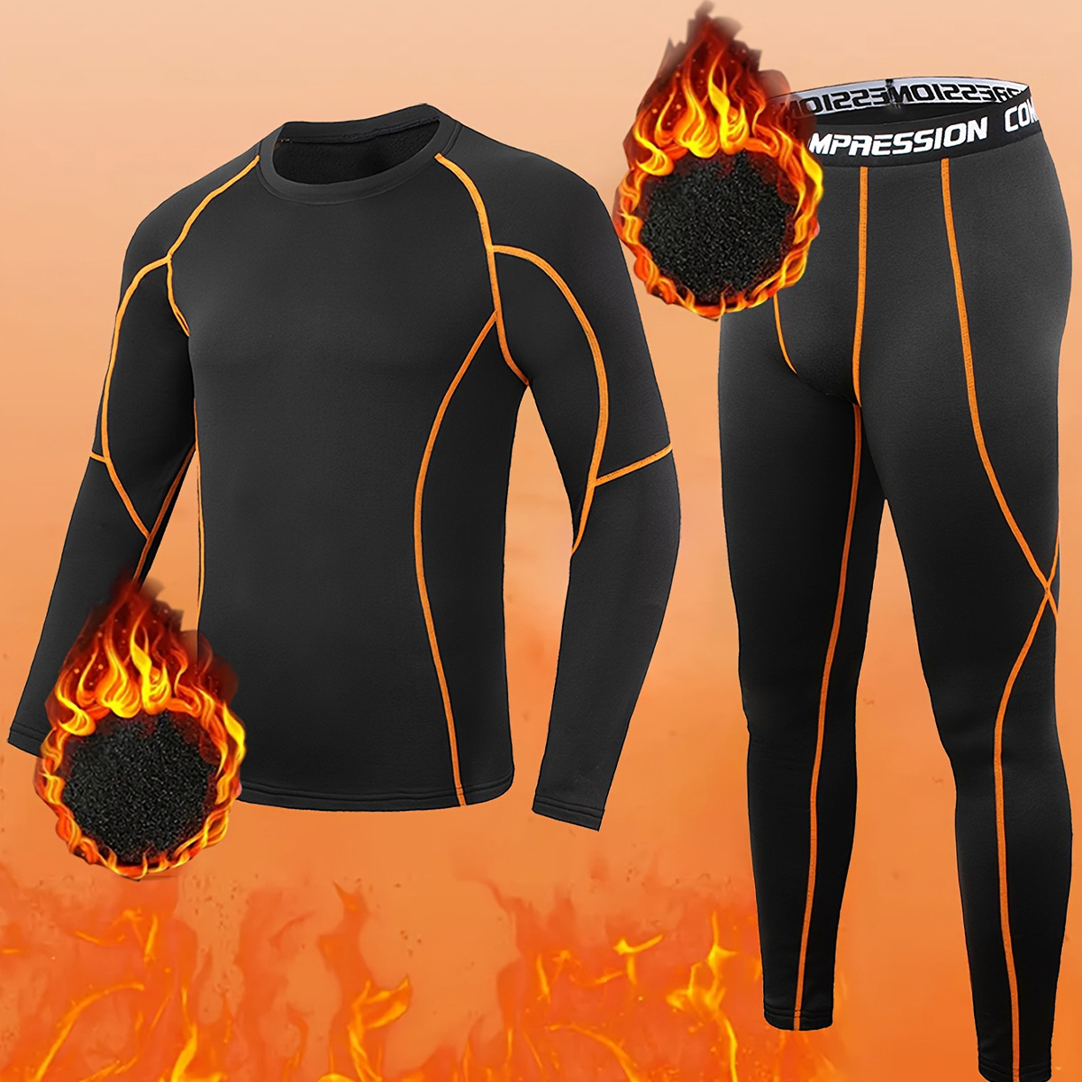Compression Long Pant - ชุดกีฬาผู้ชายสำหรับฤดูหนาว 2 ชิ้น เสื้อแขนยาวรัดรูป กางเกงวอร์ม กางเกงขายาว