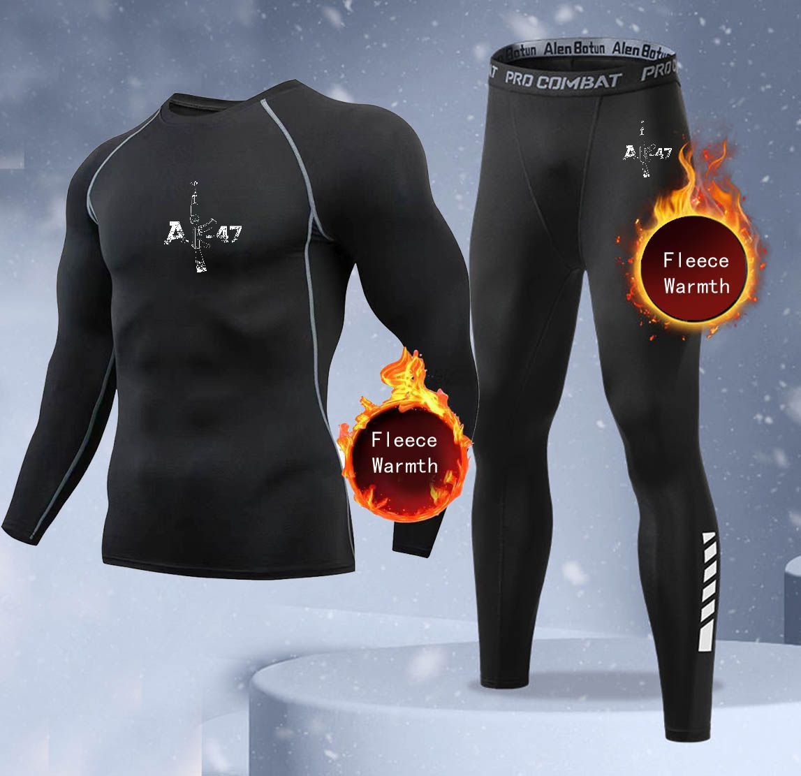 Thermal Long John - ชุดชั้นในกันหนาวสำหรับผู้ชายแบบ 2 ชิ้นใหม่ เสื้อชั้นในกันหนาวผ้าฟลีซ กางเกงลองจอห์นรัดรูป ชุดออกกำลังกายและชุดกีฬา